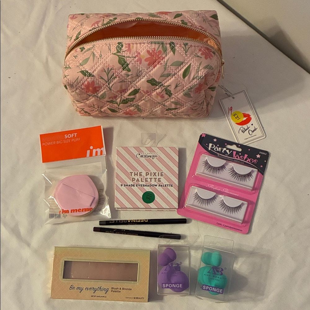 Floral Pink Makeup Bag with Accessories